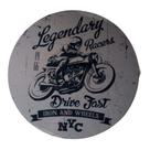 Quadro de Madeira Redondo Médio Legendary Racers Drive Fast Iron and Wheels NYC 1966/Motorcycle 30cm diâmetro