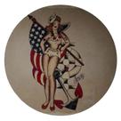 Quadro de Madeira Redondo Médio Pinup Marinheira EUA 30cm diâmetro