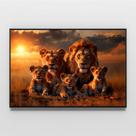 Quadro decor família de leão com 3 filhotes Quadro decor família de leão com 3 filhotes