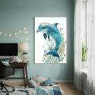 Quadro Decor Golfinho Azul Aquarela 70x50cm Mold Branca