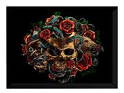 Quadro Decoração Estúdio Tatuagem Arte Cranio Rosas