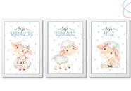 Quadro decoração infantil ovelhinha aquarela moldura e vidro