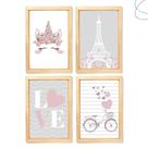 Quadro decoração quarto menina Paris Unicórnio com moldura