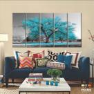 Quadro Decorativo 140x65 Sala Quarto Árvore Turquesa 5 peças Quadro Decorativo 140x65 Sala Quarto Árvore Turquesa 5 peças