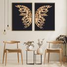 Quadro decorativo 2 telas borboleta asa dourada Quadro decorativo 2 telas borboleta asa dourada