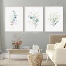 Quadro decorativo 3 peças 40x60 flores azul botânica verde claro para quarto sala hall