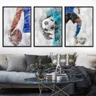 Quadro decorativo 3 peças 40x60 Jogador de futebol colorido decoração para casa sala quarto hall