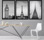 Quadro Decorativo 3 Peças Londres Paris Ny Mosaico