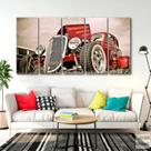 Quadro Decorativo 5 peças Carro Antigo Vintage Vermelho 140x65