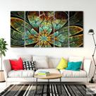 Quadro Decorativo 5 peças Flor Fractal Verde 140x65 Quadro Decorativo 5 peças Flor Fractal Verde 140x65