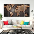 Quadro Decorativo 5 peças Mapa Mundi 140x65 Quadro Decorativo 5 peças Mapa Mundi 140x65