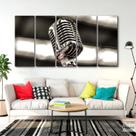 Quadro Decorativo 5 peças Microfone Retro 140x65
