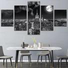 quadro decorativo 5 telas Cidade Lua Cheia"