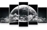 quadro decorativo 5 telas Lua Cheia Nuvens Arvore Paisagem Ceus"