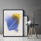Quadro Decorativo Abstrato Azul Amarelo - 70x50cm