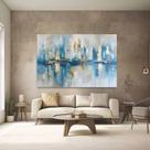 Quadro Decorativo Abstrato Azul E Dourado Moderno Sala Tecido Canvas