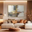 Quadro Decorativo Abstrato Cinza Com Dourado Kit 2 Quadros