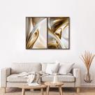 Quadro Decorativo Abstrato Formas em Branco e Dourado com 2 Telas 50x75 e 60x90 de Parede para Sala Quarto Escritório