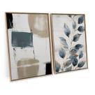 Quadro Decorativo Abstrato Mural Floral Azul Ciano Para Sala Kit Grande C/ Moldura - Bimper