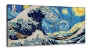 Quadro Decorativo Abstrato Ondas Sakura Japão 130x60 em Tecido Canvas