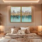 Quadro Decorativo Abstrato Verde e Dourado Kit 2 Quadros Quadro Decorativo Abstrato Verde e Dourado Kit 2 Quadros