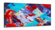 Quadro Decorativo Abstrato Vermelho Azul em Tecido Canvas 130x60 cm