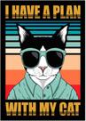 Quadro Decorativo Animais Gato Pet Shop I Have A Plan With My Cat Com Moldura RC0156