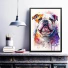 Quadro Decorativo Aquarela Bulldog Inglês 33x24cm - com vidro Quadro Decorativo Aquarela Bulldog Inglês 33x24cm - com vidro