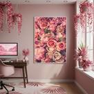 Quadro Decorativo Arranjo Floral Rosa 70x50cm Mold Branca Quadro Decorativo Arranjo Floral Rosa 70x50cm Mold Branca