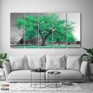 Quadro Decorativo Arvore da Vida Verde 5 peças 140x65 Quadro Decorativo Arvore da Vida Verde 5 peças 140x65