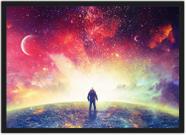 Quadro Decorativo Astronauta Lua Planetas Espaço Com Moldura Salas Quartos
