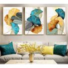 Quadro decorativo azul verde amarelo folha de ouro planta flores pintura abstrata moderno sala hall