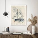 Quadro Decorativo Barco Ponto Vermelho Desenho - 70x50cm