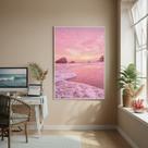 Quadro Decorativo Bela Praia Rosa -70x50cm Cor:Moldura Preta