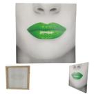 Quadro Decorativo Boca Batom Verde Labio Textura Moldura 40x40 Decoraçao Sala Quarto Recepçao Consultorio Enfeite