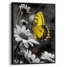 Quadro decorativo Borboleta Amarela Dançando Entre Flores Luminosas - Art Canvas