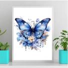 Quadro Decorativo Borboleta Azul Aquarela 45x34cm - com vidro