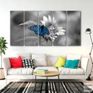 Quadro Decorativo - Borboleta Azul -Tela em Tecido 5 peças