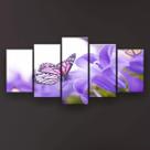 Quadro Decorativo Borboleta Monarca Flor Lilás 129x61 Sala