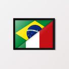 Quadro Decorativo Brasil Itália Bandeiras 45x34cm - com vidro