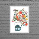 Quadro Decorativo Bule Com Flores 24x18cm