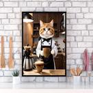 Quadro Decorativo Café Gatinho Barista 33x24cm - com vidro