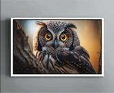 Quadro Decorativo Canvas Moldura Filete Ave Coruja Natureza Animais