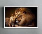 Quadro Decorativo Canvas Moldura Filete Natureza Animais Leão Filhotes