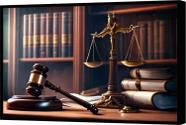 Quadro Decorativo Canvas Premium Com Filete Direito Malhete Justiça Balança