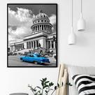 Quadro Decorativo Carro Azul Cuba - 70x50cm