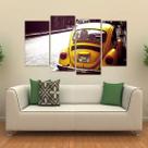 Quadro Decorativo Carro Fusca Amarelo Mosaico Tecido 4 Peças
