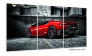 Quadro Decorativo Carro Vermelho 3 peças 120x60 em tecido