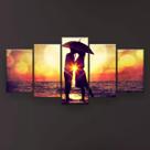 Quadro Decorativo Casal Guarda Chuva 5pc 129x61 Sala Quarto