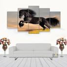 Quadro Decorativo Cavalo Negro Em Gramado 115x60 5 Peças N05 Quadro Decorativo Cavalo Negro Em Gramado 115x60 5 Peças N05